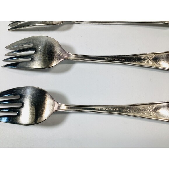 Old Company Plate Plus Flower Basket Pattern Silverplate Set Of 4 6in Forks Vtg - Picture 4 of 5